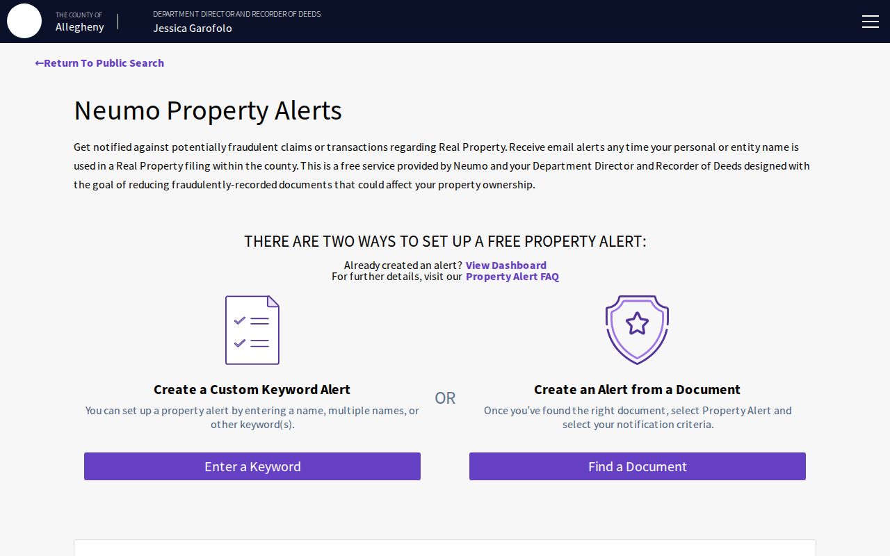 Penn Hills Township residents directory Recorder Property Alert service