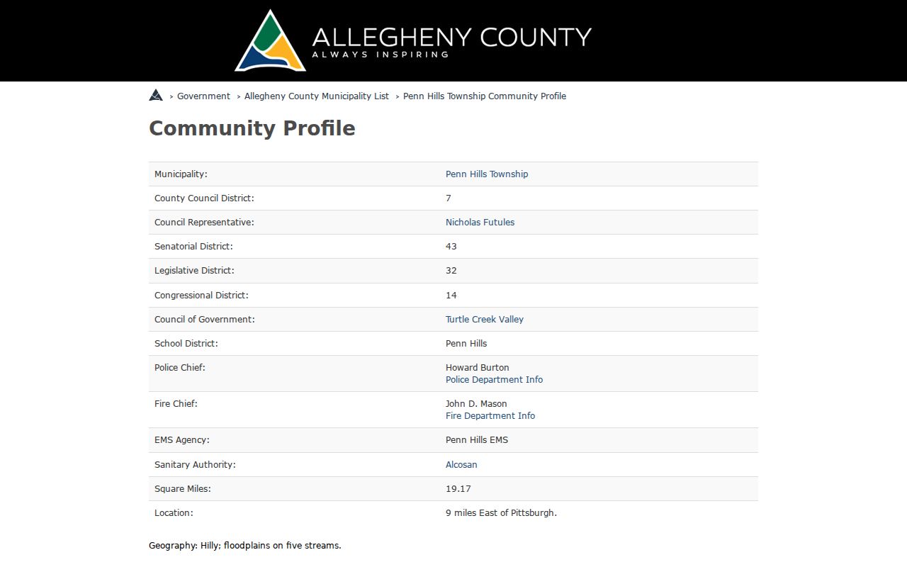 Penn Hills Township residents directory municipal profile reference