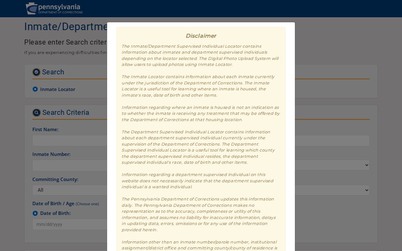 Penn Hills Township neighbors notice for Pennsylvania DOC statewide custody locator