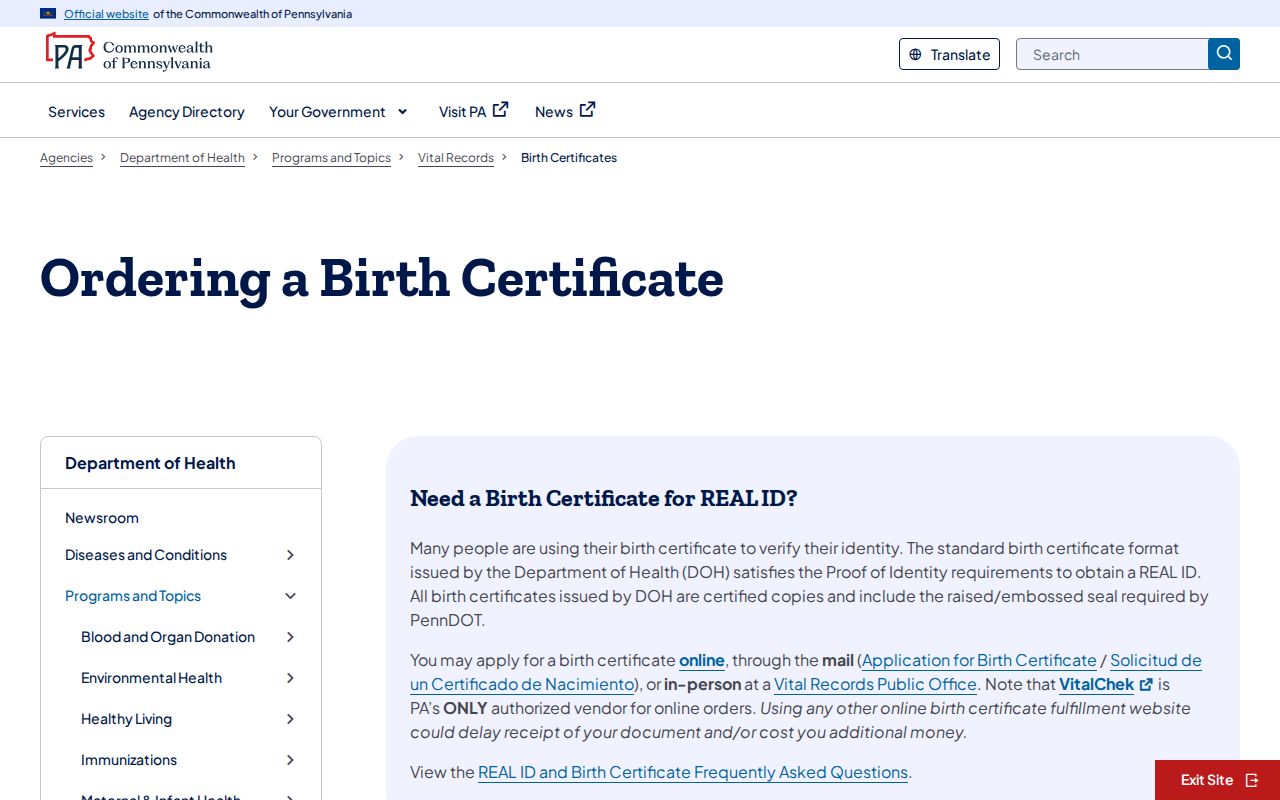 Penn Hills Township resident lookup research through Pennsylvania birth certificate access