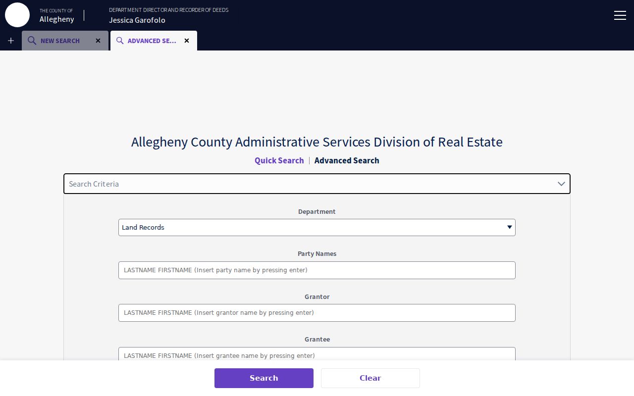 Penn Hills Township street directory advanced Recorder deed search fields